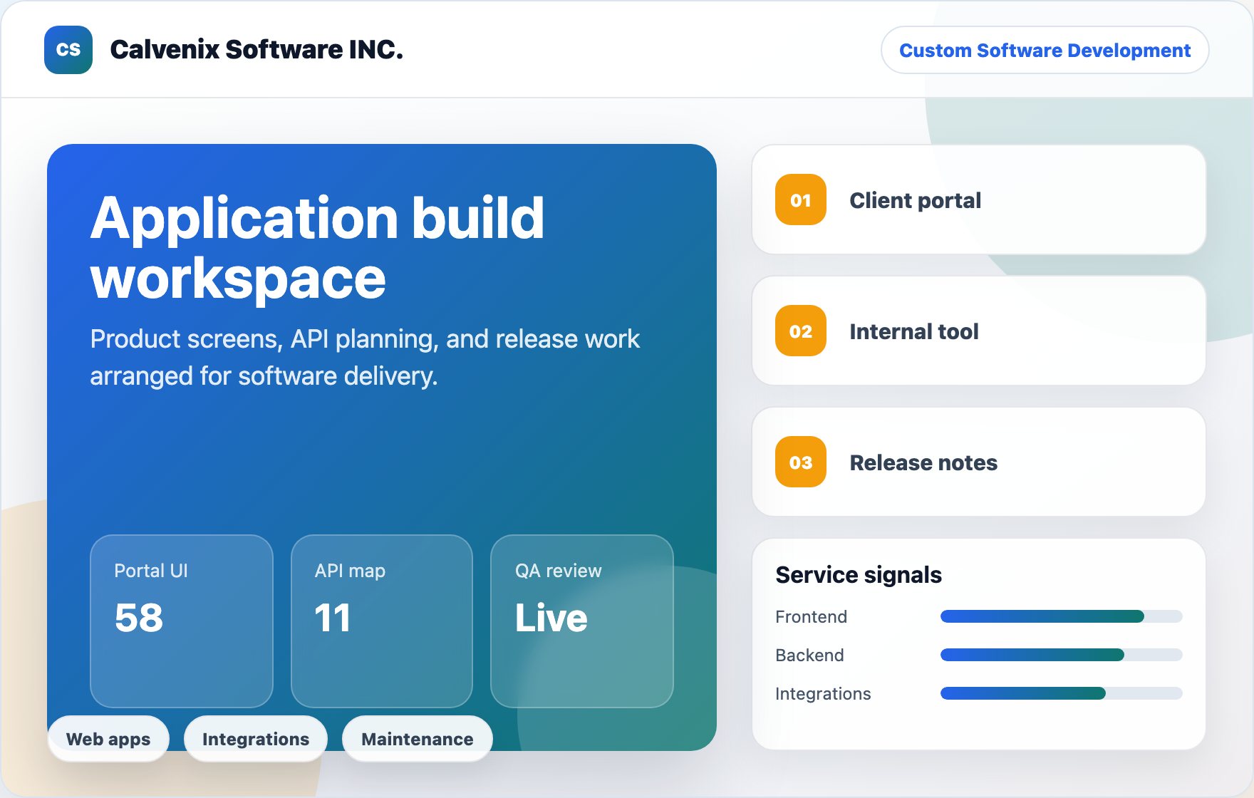 Calvenix Software INC. service workspace scene